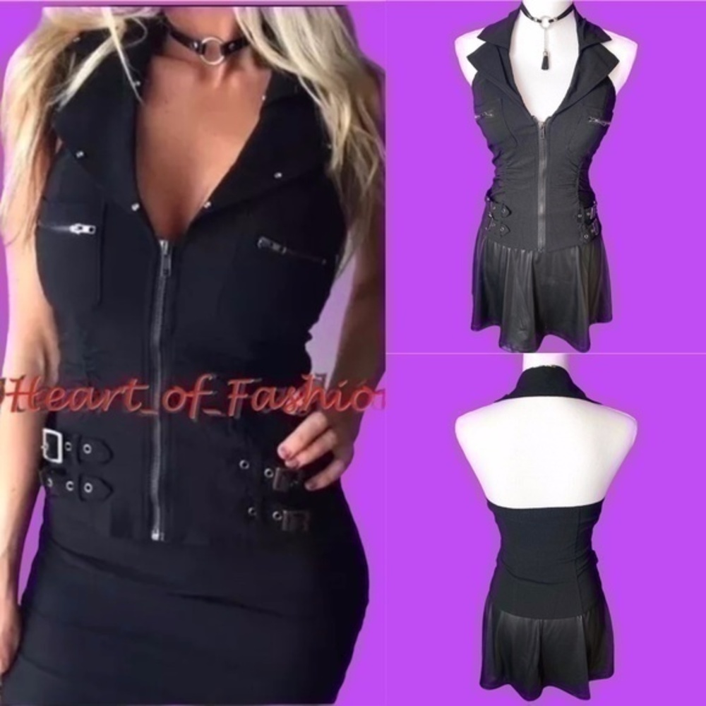 Sexy Embellished Zip Front Fitted Halter Vest Top
